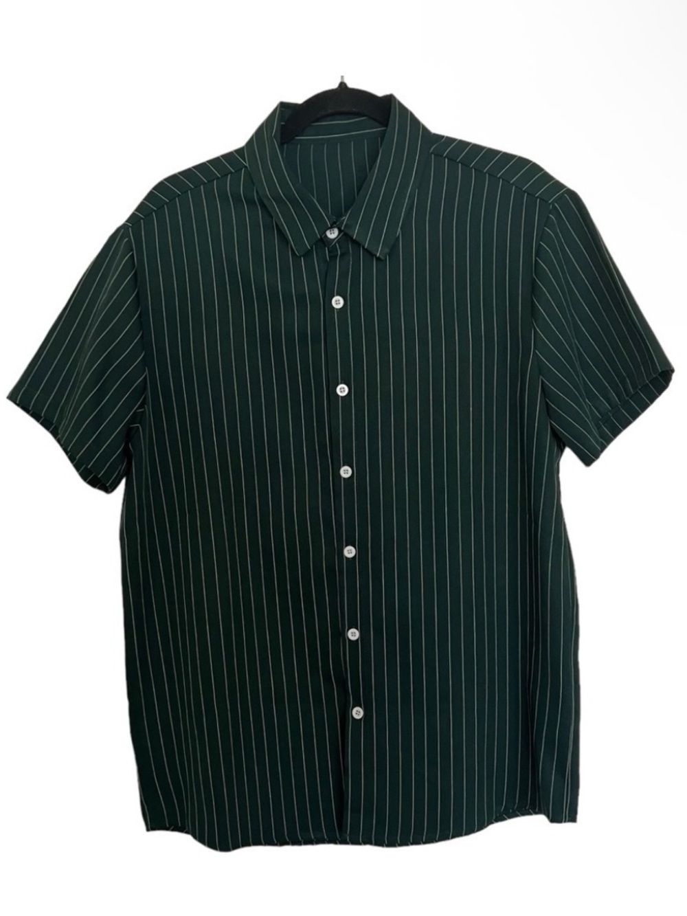 Shein Green Pinstripe Short Sleeve Button Down Shirt Large